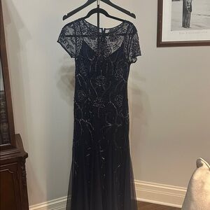 Adrianna Papell Midnight Blue Beaded Gown